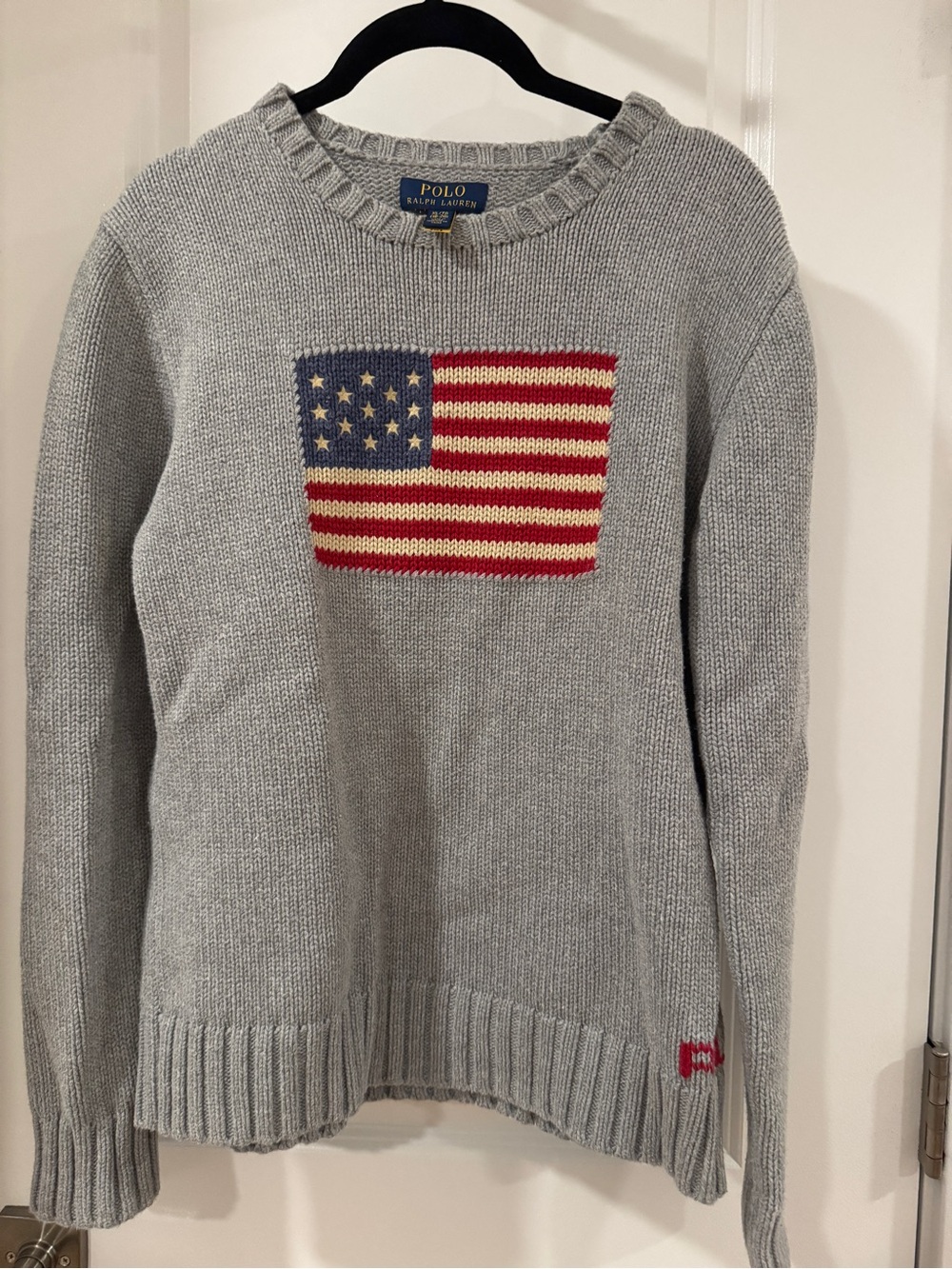 Polo Ralph Lauren Classic American Flag Crewneck Gray Sweater Big Boys XL